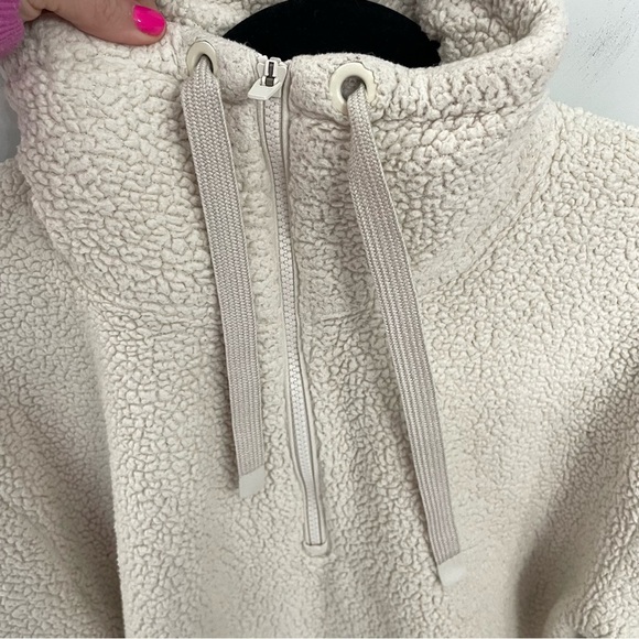 Athleta Talus Sherpa Half Zip Pullover Sweatshirt Teddy Fleece Jacket L Cream 15 - Picture 8 of 13